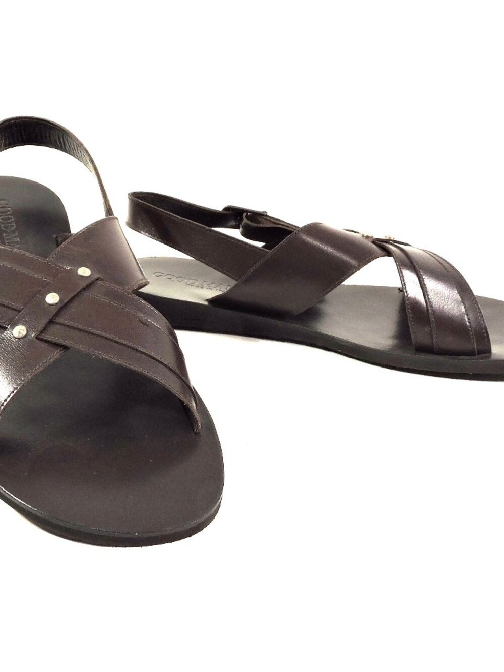 GOODMAN 🇮🇹 MEN'S BROWN LEATHER COMFORT SUMMER FLAT SANDALS